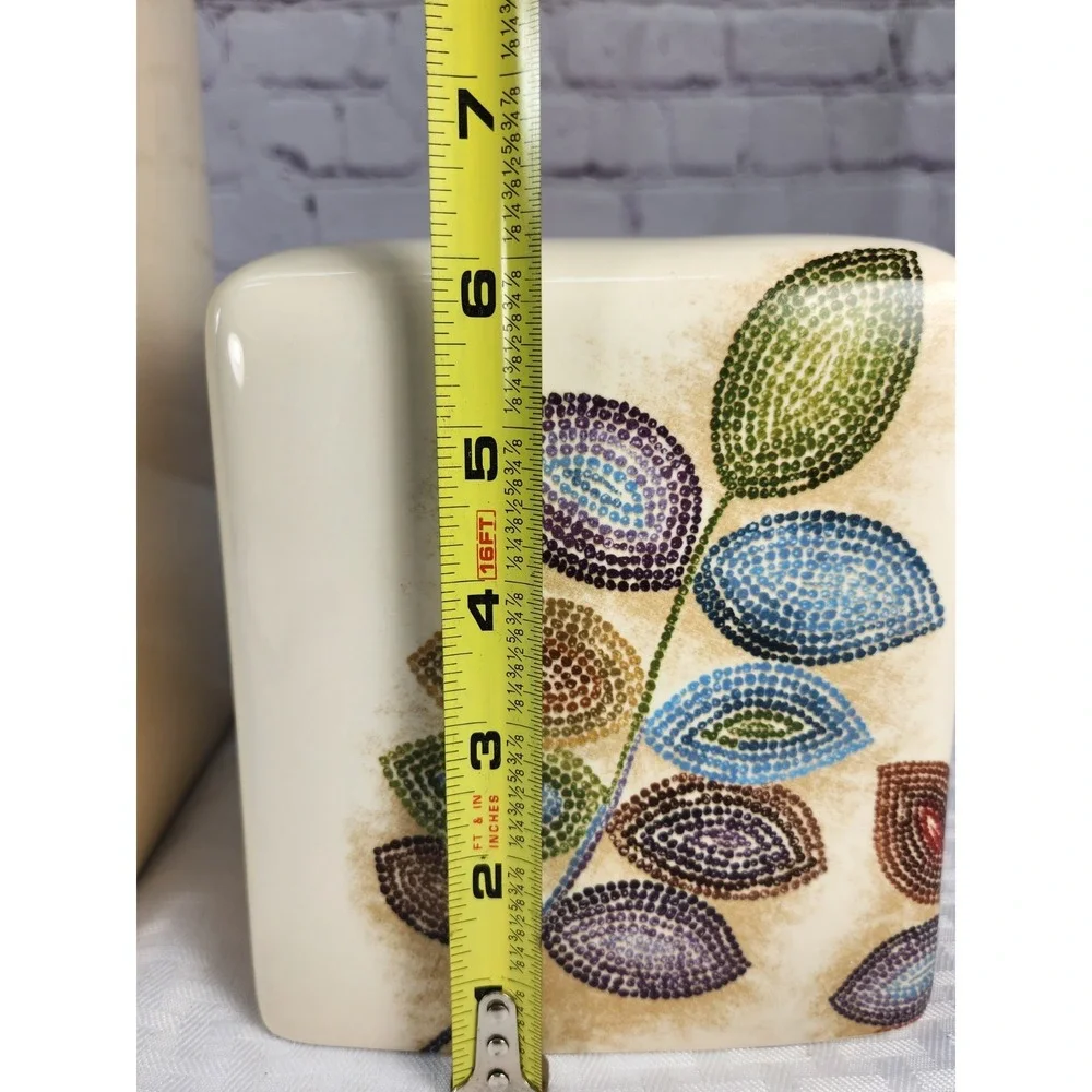 Croscill Bathroom Mosaic Leaves Waste Basket Trash Can Tissue Box Cover Vibrant